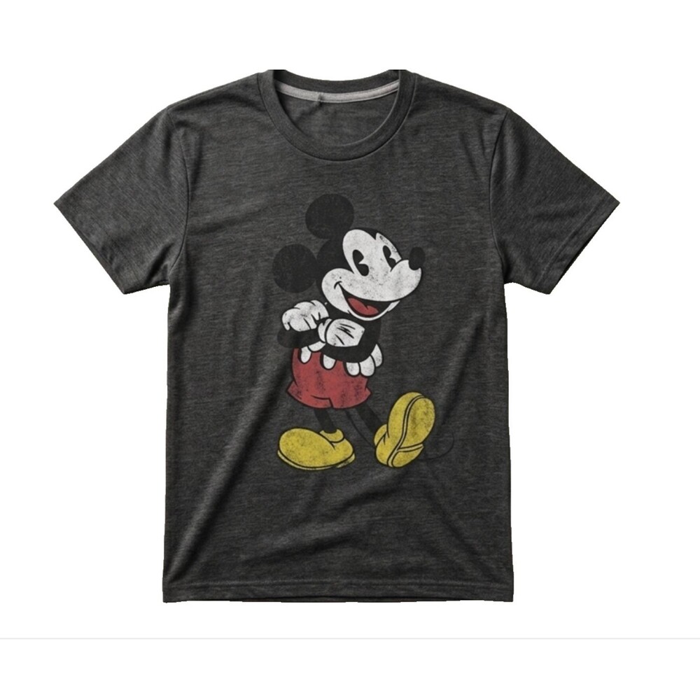 Disney Mickey Mouse Classic Distressed Graphic Tee Black Heathered T Shirt Men S